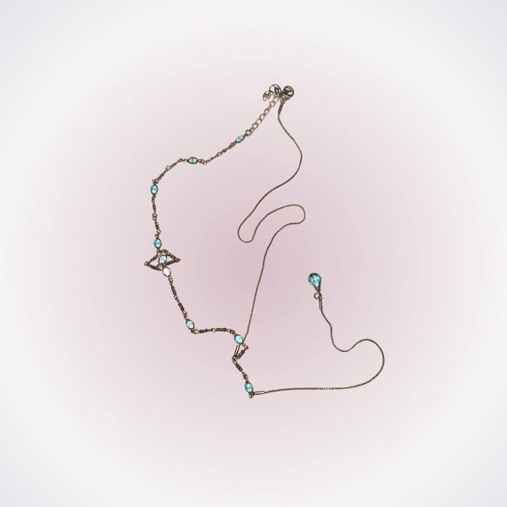 Gold and teal beaded drop pendant necklace | Sz OS